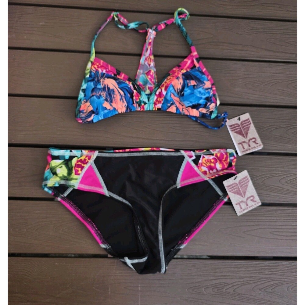 TYR Womens Flor Forest Kai Top  & Florina Kikk Bottom Blue/coral Sz M NEW